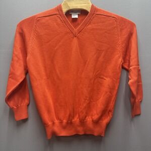 Bullock & Jones Mens Coral Orange Cotton V-Neck Sweater Made in Italy Large L